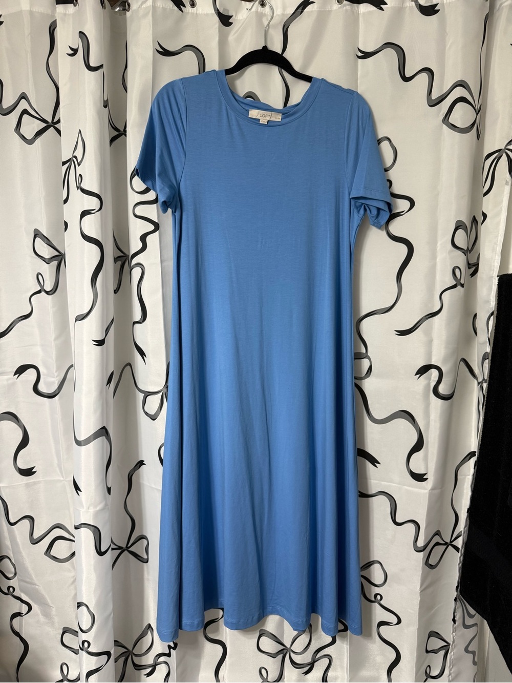 LOFT Sky Blue Short Sleeve Midi Swing Dress, Petite large